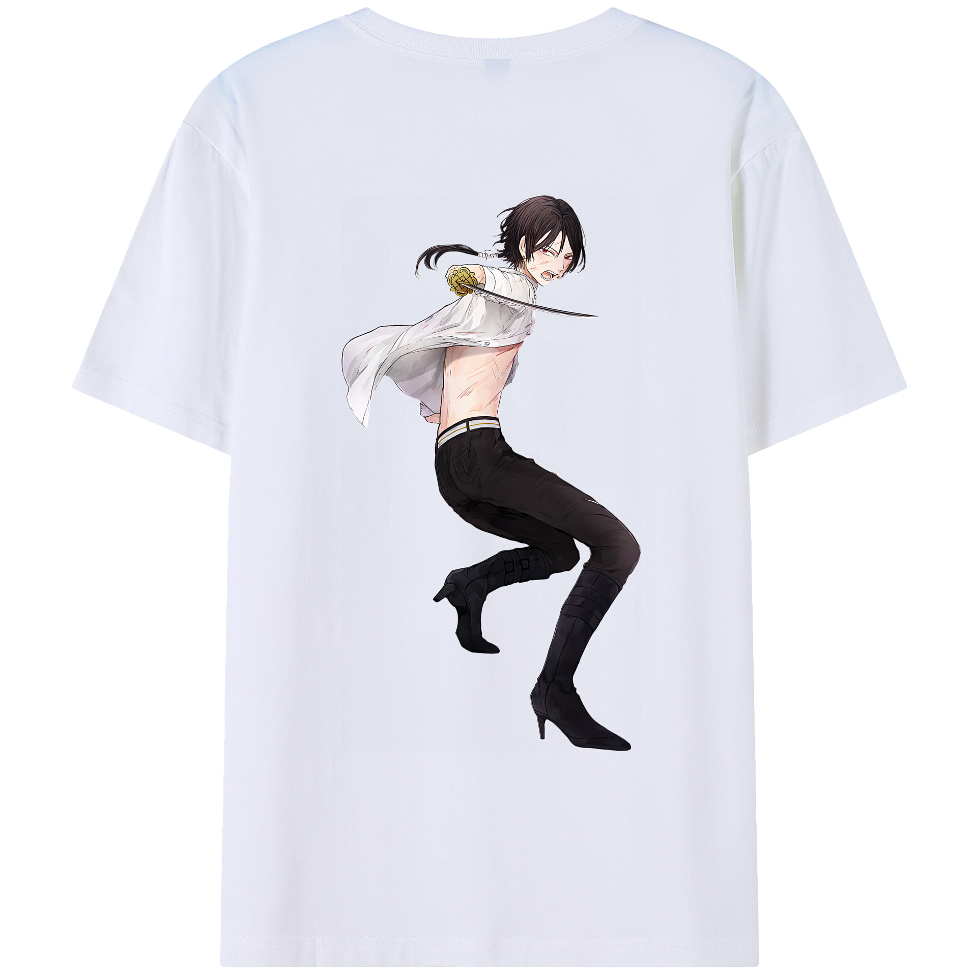 （画像用） 刀剣乱舞 Touken Ranbu 綿100％ メンズ半袖Tシャツ（バックプリント） 通気性