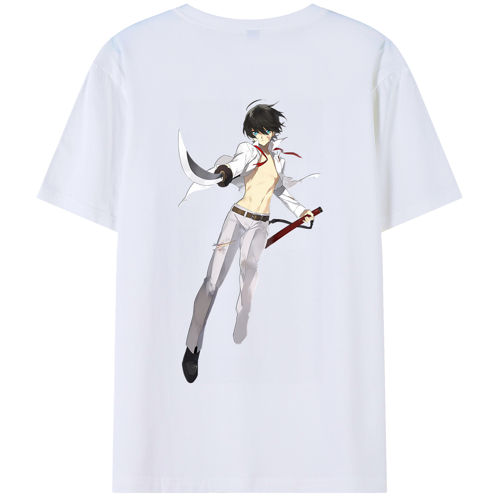 （画像用） 刀剣乱舞 Touken Ranbu 綿100％ メンズ半袖Tシャツ（バックプリント） 通気性
