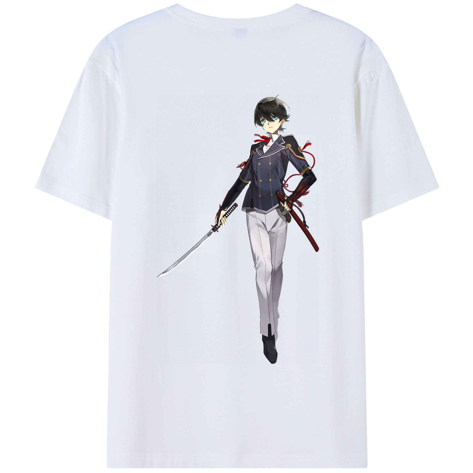 （画像用） 刀剣乱舞 Touken Ranbu 綿100％ メンズ半袖Tシャツ（バックプリント） 通気性