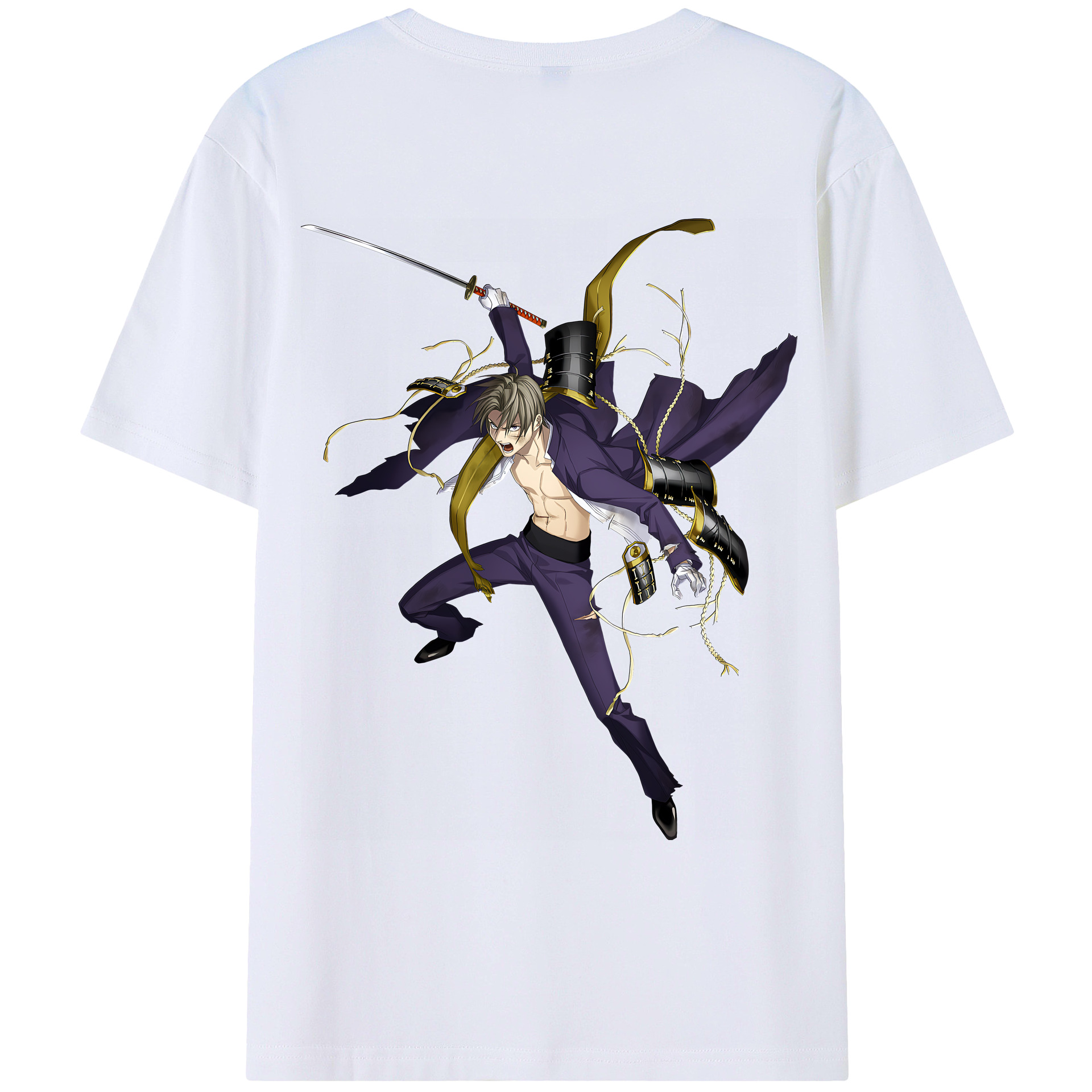 （画像用） 刀剣乱舞 Touken Ranbu 綿100％ メンズ半袖Tシャツ（バックプリント） 通気性