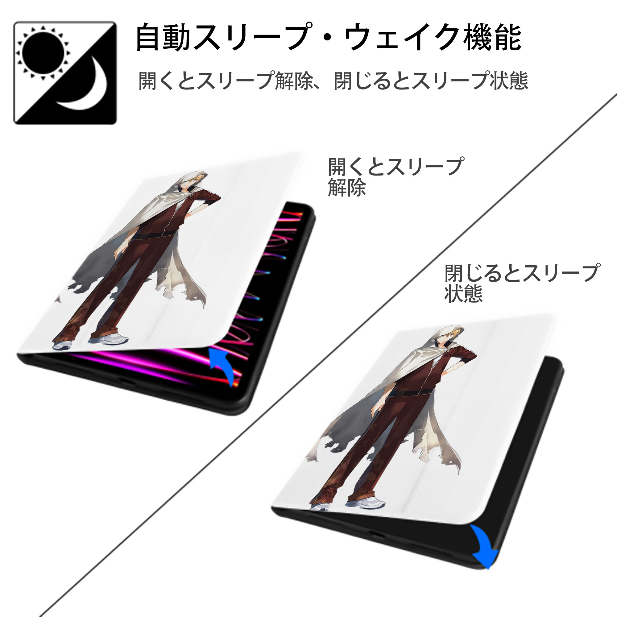 刀剣乱舞 Touken Ranbu IPad ケース ペン収納付き 三つ折りスタンド PUレザー×シリコン 対応機種9.5/10.5/10.9インチ