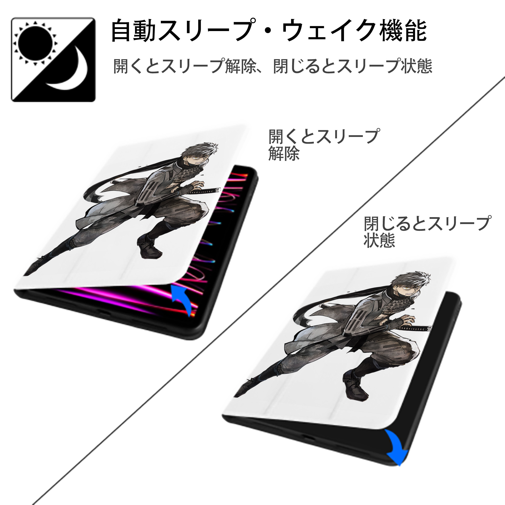 刀剣乱舞 Touken Ranbu IPad ケース ペン収納付き 三つ折りスタンド PUレザー×シリコン 対応機種9.5/10.5/10.9インチ